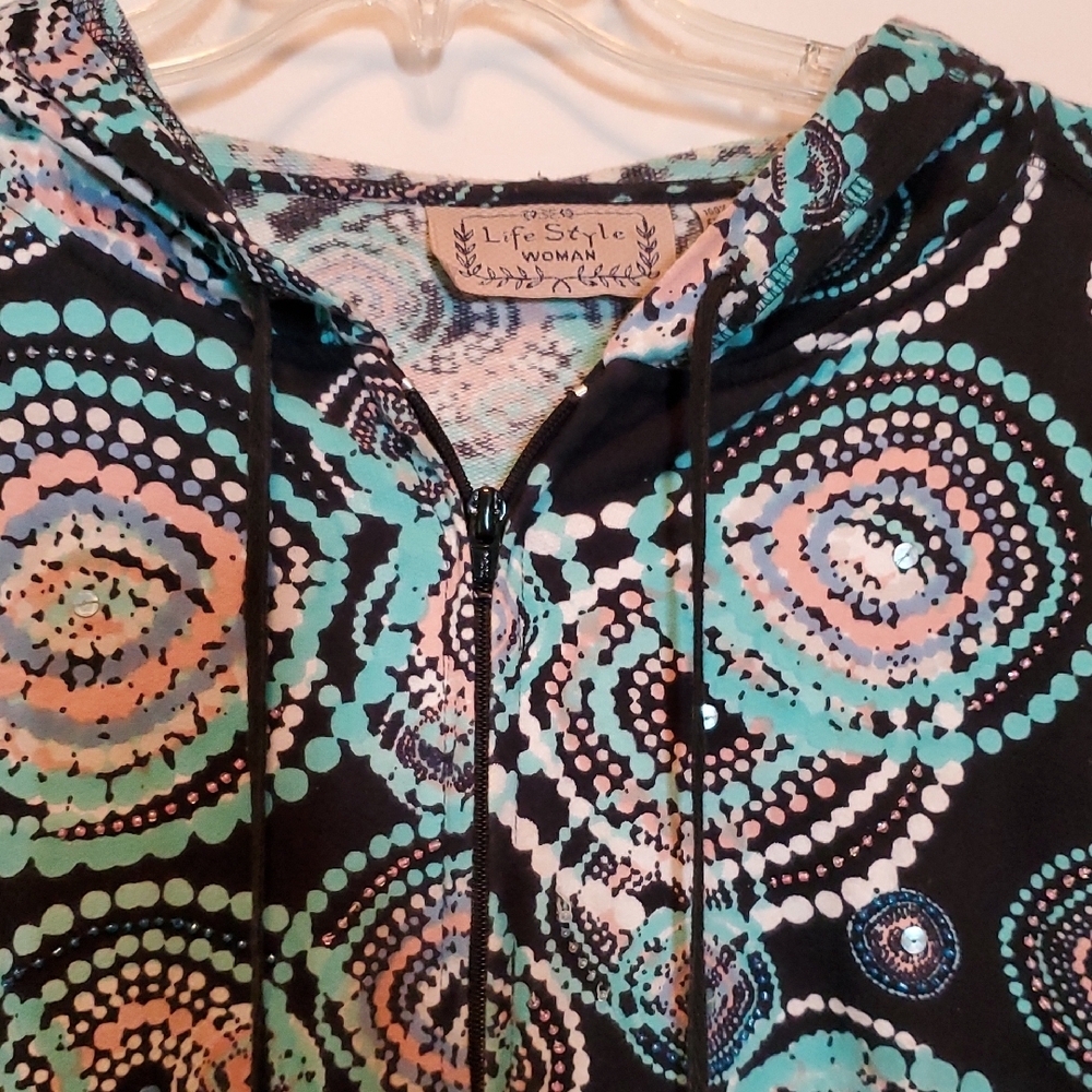 SALE: Life Style Woman Hoodie - Black and Teal Pattern